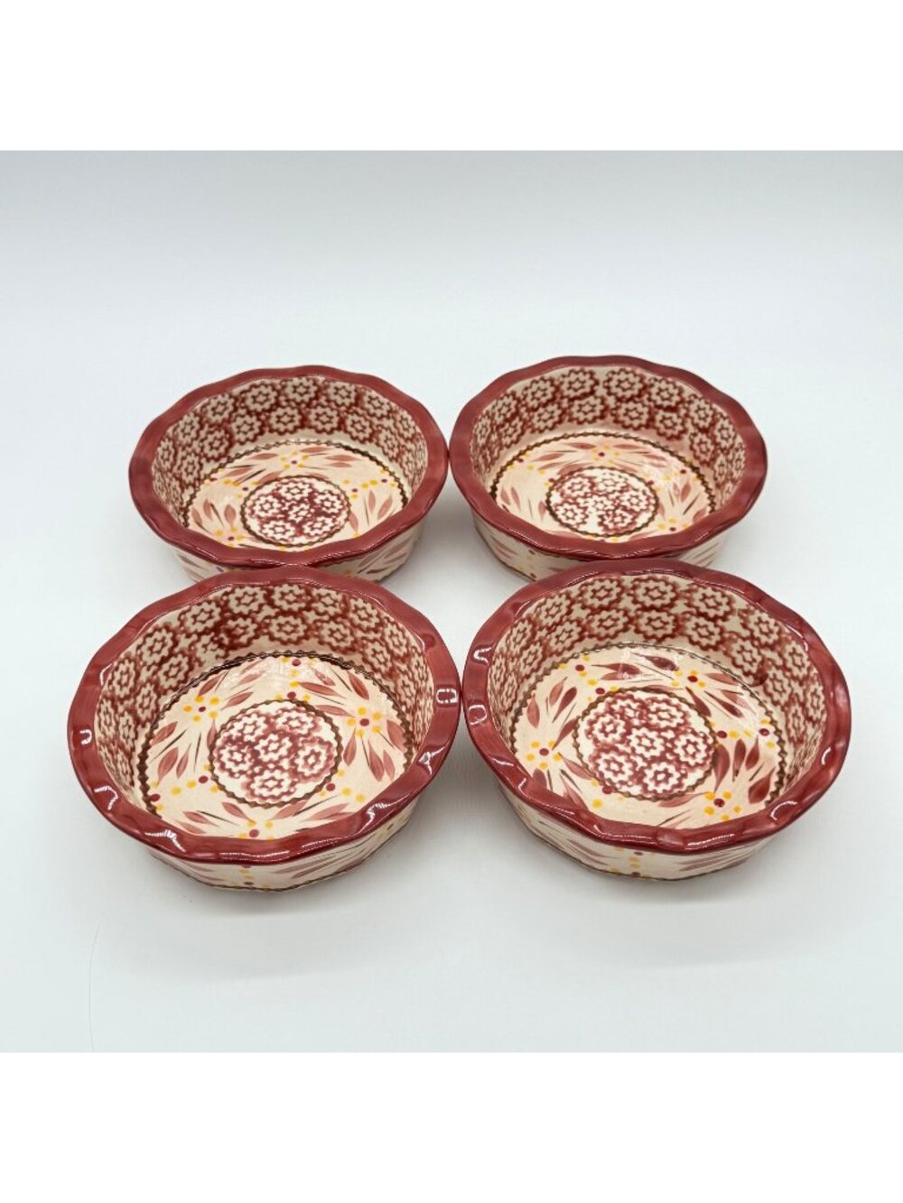 Temptations Old World 6" Round Personal Casserole/Dessert Dishes Set Of 4 Red &